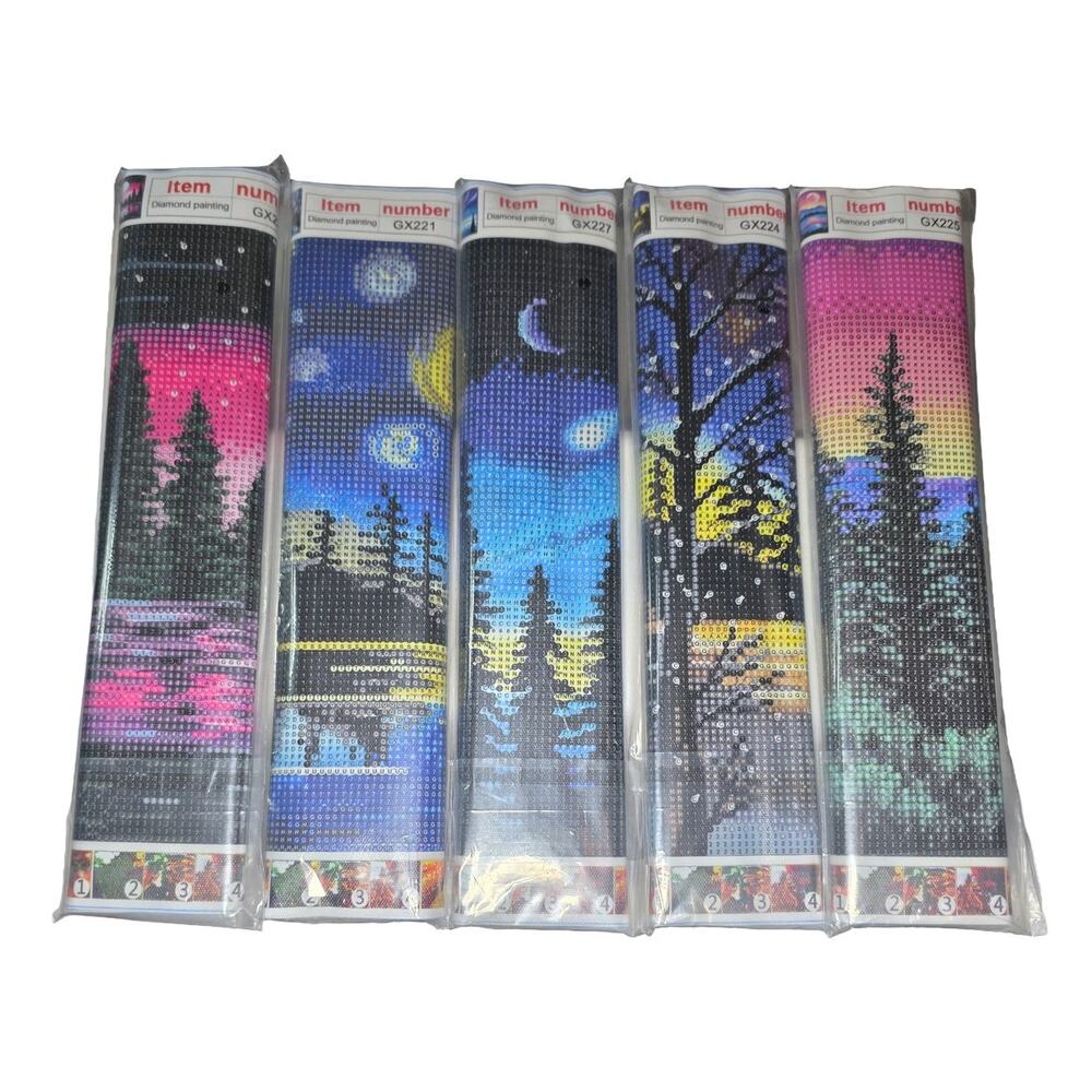 NEW 5-Piece Set of 5D Landscape Diamond Art Painting Kits Stars Night Trees Moon